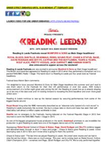 Tuborg Brewery / English music / British music / Yorkshire / Reading and Leeds Festivals line-ups / Reading and Leeds Festivals / Music in Leeds / Leeds