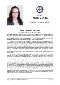 Hansard, 22 AugustSpeech By Verity Barton MEMBER FOR BROADWATER