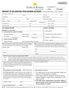 Print Form  Arrangement # New DEPOSIT TO AN EXISTING TFSA SAVINGS ACCOUNT ACCOUNT HOLDER