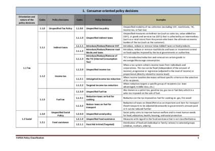 1. Consumer-oriented policy decisions Orientation and nature of the policy decisions  Codes