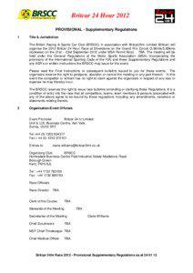 Britcar 24 Hour 2012 PROVISIONAL - Supplementary Regulations 1