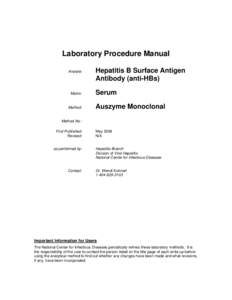 Laboratory Procedure Manual Analyte: Matrix:  Method: