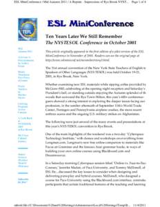 ESL MiniConference / Mid Autumn[removed]A Reprint - Impressions of Rye Brook NYST... Page 1 of 4  Ten Years Later We Still Remember