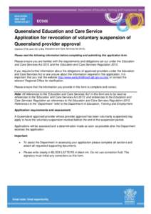 ECS05 Application for revocation of voluntary suspension of Queensland provider approval