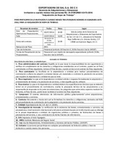 EXPORTADORA DE SAL S.A. DE C.V. Gerencia de Adquisiciones y Almacenes Invitación a cuando menos tres personas No. IA-010K2N001-E475-2016 “Adquisición de Ropa de Trabajo” PARA PARTICIPAR EN LA INVITACIÓN A CUANDO M