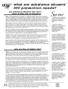 what are substance abusers’ HIV prevention needs? are substance abusers who don’t inject at high risk of infection?  Y