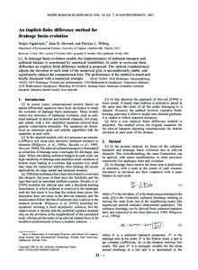 WATER RESOURCES RESEARCH, VOL. 38, NO. 7, [removed]2001WR000721, 2002  An implicit finite difference method for drainage basin evolution Sergio Fagherazzi,1 Alan D. Howard, and Patricia L. Wiberg Department of Environment