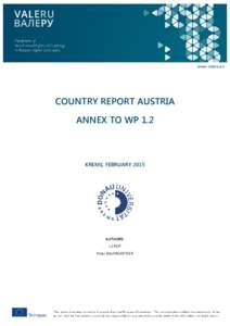 www. valeru.eu  COUNTRY REPORT AUSTRIA ANNEX TO WP 1.2  KREMS, FEBRUARY 2015