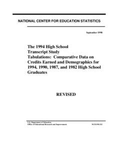 NATIONAL CENTER FOR EDUCATION STATISTICS  September 1998 The 1994 High School Transcript Study