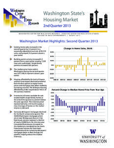 Washington State’s Housing Market 2nd Quarter 2013 WA S H I N G TO N C E N T E R F O R R E A L E S TAT E R E S E A R C H | R U N S TA D C E N T E R F O R R E A L E S TAT E S T U D I E S C O L L E G E O F B U I LT E N V