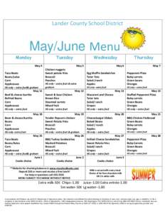 Lander County School District  May/June Menu Monday  Tuesday