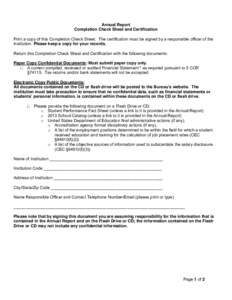 California Bureau for Private Postsecondary Education - Annual Report Check Sheet