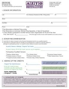 DONATION FORM 2014 Tax Year Only BY PERSONAL CHECK (For Credit Card Donations, go to www.azto.org)  PO BOX 29661, DEPT 2003