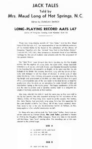 Jack Tales told by Mrs. Maud Long of Hot Springs, N.C. AFS L47