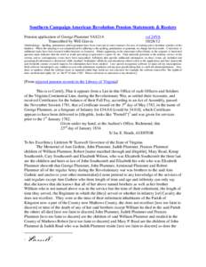 Southern Campaign American Revolution Pension Statements & Rosters Pension application of George Plummer VAS214 Transcribed by Will Graves vsl 24VA[removed]