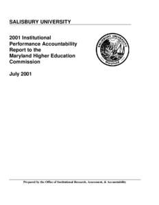 SALISBURY UNIVERSITY 2001 Institutional Performance Accountability Report to the Maryland Higher Education Commission