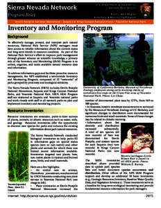 Sierra Nevada Network Program Brief U.S. Department of the Interior National Park Service Pacific West Region