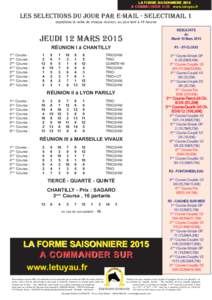 LA FORME SAISONNIERE 2015 A COMMANDER SUR www.letuyau.fr LES SELECTIONS DU JOUR PAR E-MAIL - SELECTIMAIL 1 expédiées la veille de chaque réunion, au plus tard à 16 heures