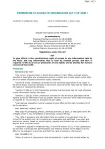 Page 1 of 53  PROMOTION OF ACCESS TO INFORMATION ACT 2 OF[removed]ASSENTED TO 2 FEBRUARY 2000]