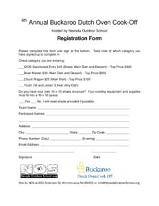 6th  Annual Buckaroo Dutch Oven Cook-Off hosted by Nevada Outdoor School  Registration Form