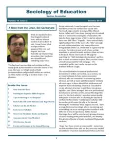 Sociology of Education Section Newsletter Volume 16, Issue 2 Summer 2013