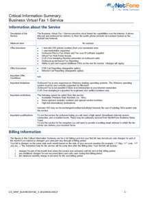 Critical Information Summary: Business Virtual Fax 1 Service Information about the Service Description of the Service