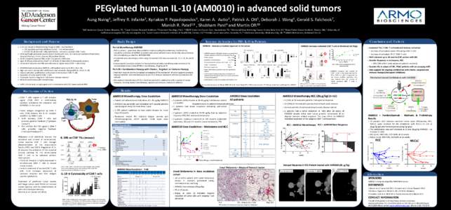 PEGylated human IL-10 (AM0010) in advanced solid tumors Aung Naing1, Jeffrey R. Infante2, Kyriakos P. Papadopoulos3, Karen A. Autio4, Patrick A. Ott5, Deborah J. Wong6, Gerald S. Falchook7, Manish R. Patel2,8 , Shubham P
