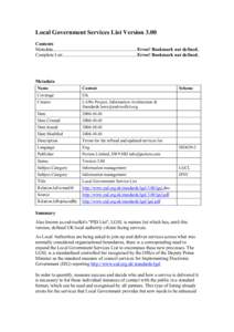 Local Government Services List Version 3.00 Contents Metadata....................................................................... Error! Bookmark not defined. Complete List.............................................
