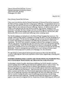 Attorney General Rob McKenna, President National Association of Attorneys General 2030 M Street NW, 8th Floor Washington, DC[removed]May 30, 2012 Dear Attorney General Rob McKenna,