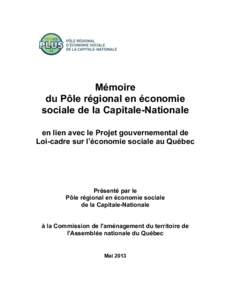    	
   Mémoire du Pôle régional en économie sociale de la Capitale-Nationale