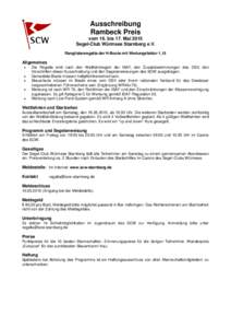 Ausschreibung Rambeck Preis vom 16. bis 17. Mai 2015 Segel-Club Würmsee Starnberg e.V. Ranglistenregatta der H-Boote mit Wertungsfaktor 1,15