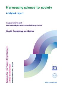 Harnessing science to society Analytical report to governments and international partners on the follow-up to the