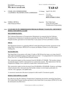 State of California DEPARTMENT OF TRANSPORTATION Business, Transportation and Housing Agency  Memorandum