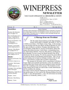 NEWSLETTER NAPA VALLEY GENEALOGICAL & BIOGRAPHICAL SOCIETY NVGBS Library 1701 Menlo Avenue, Napa, CA2252 Email: 