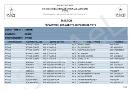 RÉPUBLIQUE DU BÉNINCOMMISSION ÉLECTORALE NATIONALE AUTONOME (CENA) -------