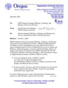 Department of Human Services Theodore R. Kulongoski, Governor September[removed]Health Services