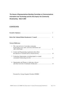 The House of Representatives Standing Committee on Communications Information and Technology and the Arts Inquiry into Community Broadcasting – March 2006 CONTENTS