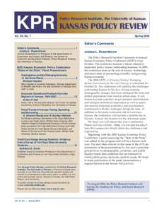 Policy Research Institute  KANSAS POLICY REVIEW KPR KANSAS POLICY REVIEW Policy Research Institute, The University of Kansas