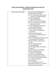 CHILD DEVELOPMENT COURSE OFFERINGS WITHIN THE CONCENTRATIONS Child and Family Health CD 64: Parent-Child Relations CD 90: Exceptional Child