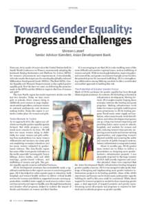 OPINION  Toward Gender Equality: Progress and Challenges Shireen Lateef Senior Advisor (Gender), Asian Development Bank