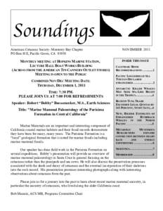 Soundings American Cetacean Society- Monterey Bay Chapter PO Box H E, Pacific Grove, CAMONTHLY MEETING AT HOPKINS MARINE STATION, LECTURE HALL BOAT WORKS BUILDING