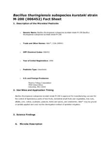 Biopesticides Fact Sheet for Bacillus thuringiensis subsp. kurstaki M200