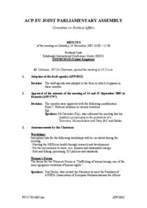 ACP-EU JOINT PARLIAMENTARY ASSEMBLY Committee on Political Affairs MINUTES of the meeting on Saturday, 19 November[removed] – 12.30 Pentland Suite