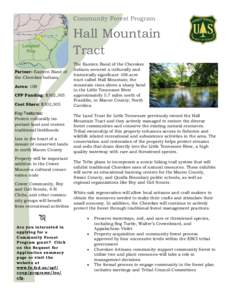 Community Forest Program  Hall Mountain Tract Partner: Eastern Band of the Cherokee Indians