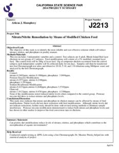 CALIFORNIA STATE SCIENCE FAIR 2014 PROJECT SUMMARY Name(s)  Atticus J. Humphrey