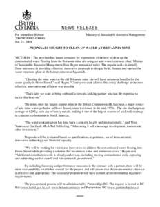 NEWS RELEASE For Immediate Release 2004SRM0003Jan. 21, 2004  Ministry of Sustainable Resource Management