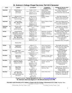 St. Andrew’s College Chapel Services: Fall 2014 Semester DATE LEADER  LECTIONARY