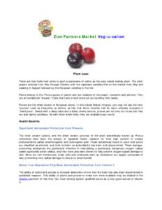 Zion Farmers Market Veg-u-cation  Plum Loco There are few fruits that come in such a panorama of colors as the juicy sweet tasting plum. The plum season extends from May through October with the Japanese varieties first 