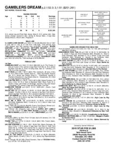 GAMBLERS DREAM p,2,1:52.3; 3,1:51 ($251,261) BAY HORSE. FOALED[removed]Age 2 3