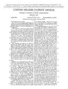 Patent for sectional rod for sewer cleaning, 1911. Patented by William H. Stewart on December 5, 1911. U.S. Patent No. 1,010,702, pp[removed]Source: United States Patent and Trademark Office at http://www.uspto.gov. 